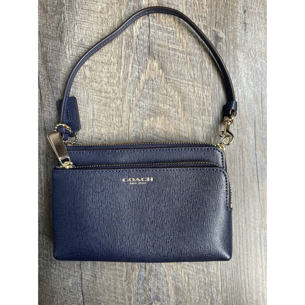 Coach Double Zip Wristlet/Purse Midnight/Navy Blue